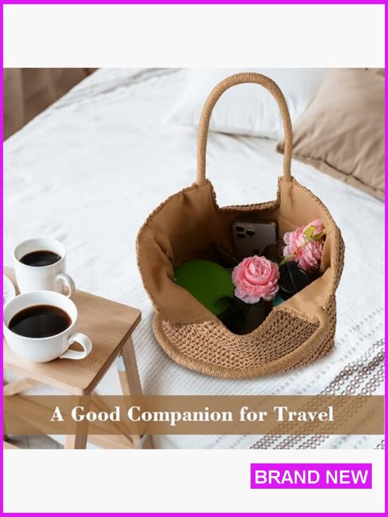 Straw Woven Tote Bag Large Beach Shoulder Handbag Boho Chic Summer Holiday - Picture 3 of 7